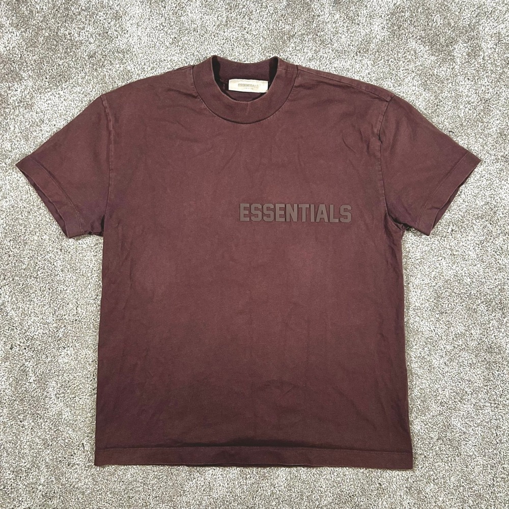 Fear of God Essentials T-Shirt Plum Burgundy Boxy Logo Tee Mens Small
